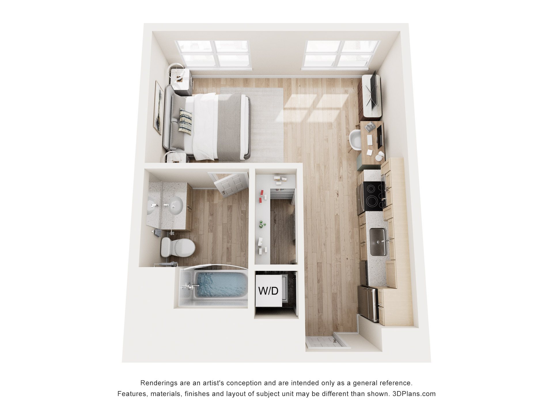 Floor plan for studio, 1 bath